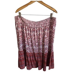 St Johns Bay Floral Red and White Rayon Skirt Womens Size XXL